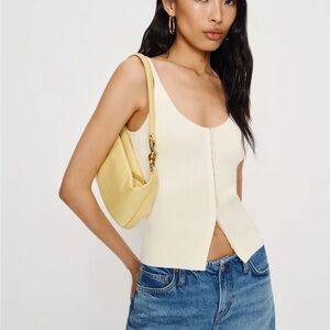 Cream Ribbed V-Neck Button Front Tank Top